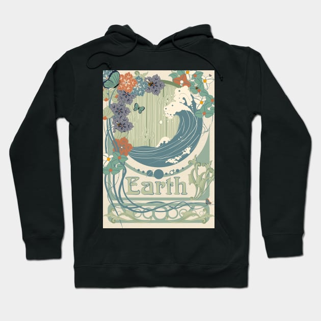 Earth - Art Nouveau Space Travel Poster Hoodie by Walford-Designs